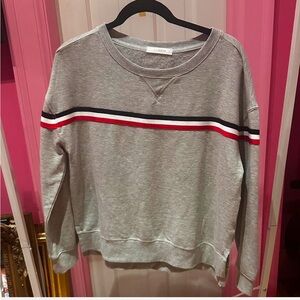 Grey Crew Knit Sweater with  red&white Stripe